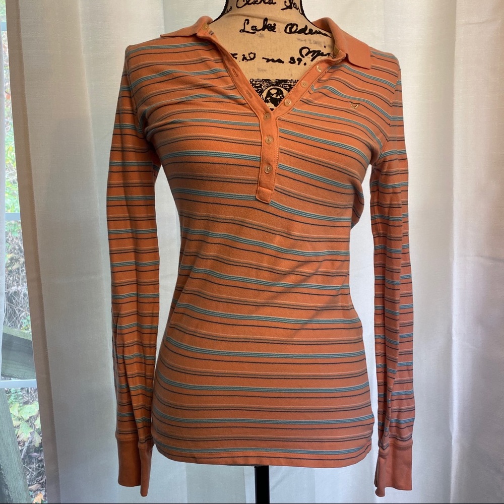 American Eagle Long Sleeved Striped Polo Shirt
